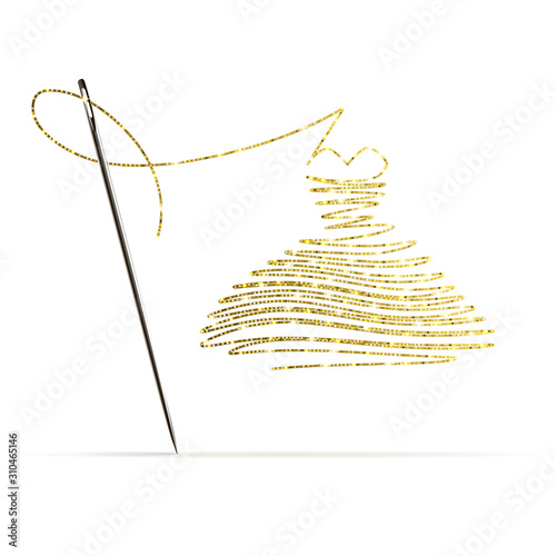 Needle with Gold Thread in the Form of a Cocktail Dress