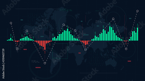 Futuristic dashboard of business analytics tools, system work with data, analytical processing, intellectual analysis of financial statistics, vector illustration