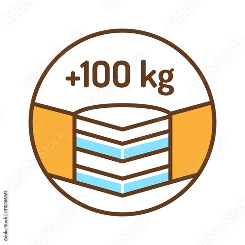 Maximum weight limit up to 100 kg color line icon. Weight-limited mattress. Pictogram for web page, mobile app, promo. UI UX GUI design element. Editable stroke.