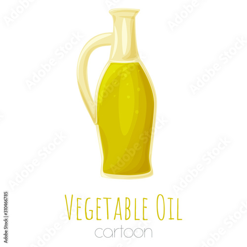 Vegetable oil glass bottle, cartoon isolated vector elements.