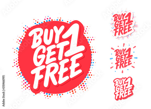 Buy one get one free. Vector lettering icons set.