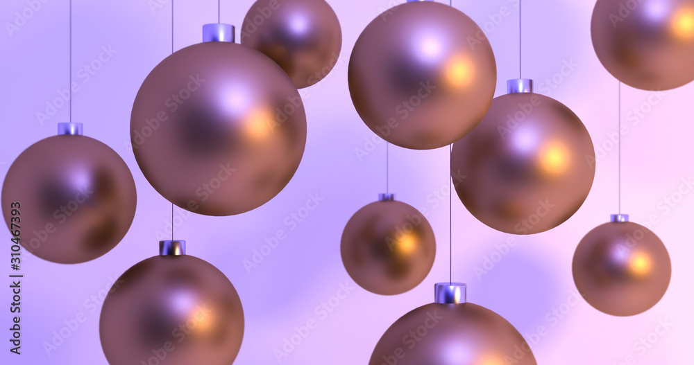 Gold new year balls on white background. 3d rendering. Christmas concept design