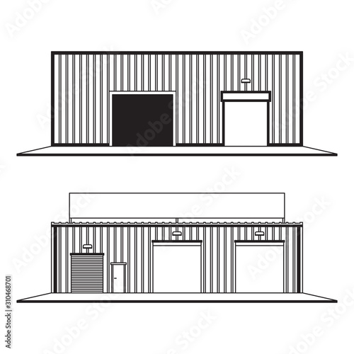 Car repair shop metal hangar with roller shutter door