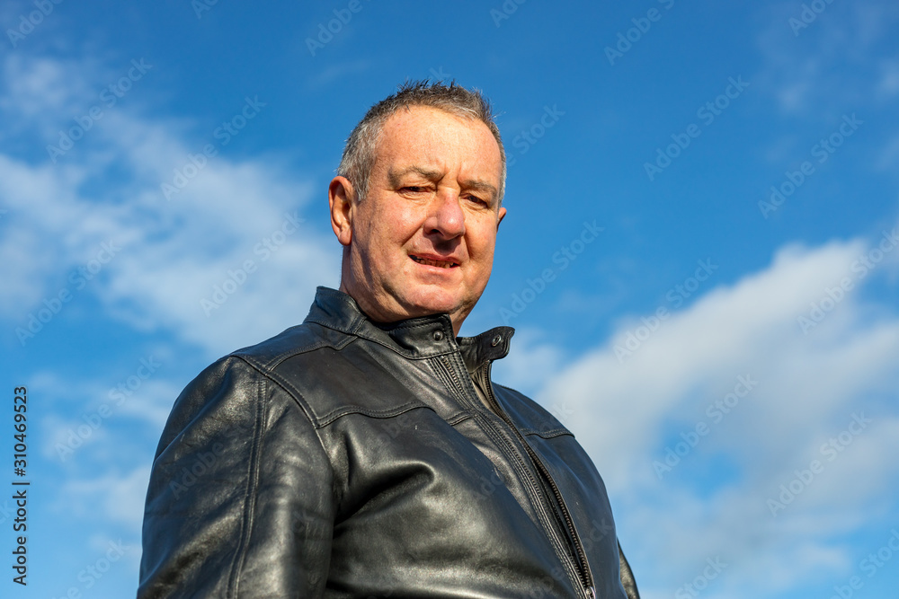 Senior man with black leather jacket Senior man with black leather jacket
