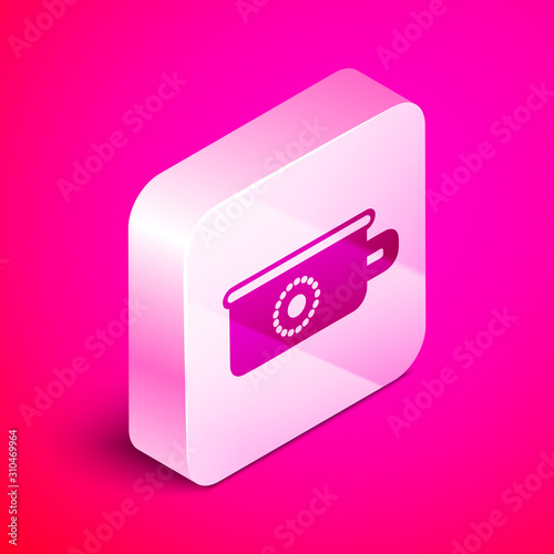 Isometric Baby potty icon isolated on pink background. Chamber pot. Silver square button. Vector Illustration