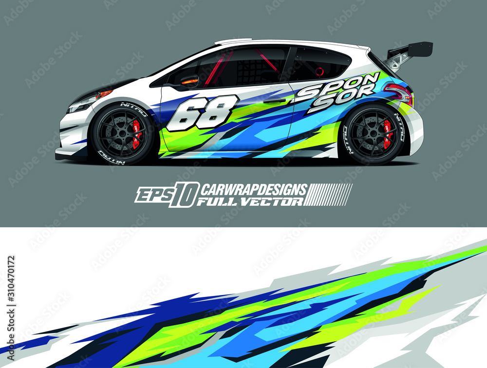 Racing car wrap design vector. Graphic abstract stripe racing background kit designs for wrap vehicle, race car, rally, adventure and livery. Full vector eps 10 Racing car wrap design vector. Graphic abstract stripe racing background kit designs for wrap vehicle, race car, rally, adventure and livery. Full vector eps 10