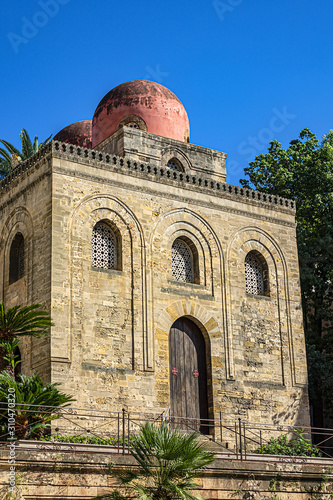 Arab-Norman architecture of San Cataldo Church (Chiesa San Cataldo, 1154) located in heart of historic centre at Piazza Bellini. Palermo, Sicily, Italy.