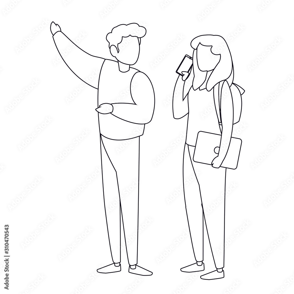 Isolated woman with smartphone and man avatar vector design Isolated woman with smartphone and man avatar vector design
