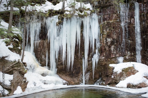 frozen waterfall in forest