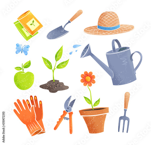 Gardening items vector illustrations