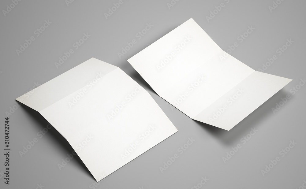 3d rendering white A3 brochure folded grey background mockup 3d rendering white A3 brochure folded grey background mockup