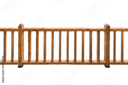 Wooden railing isolated on white background photo