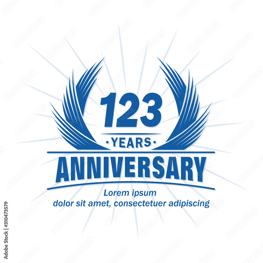 123 years logo design template. 123rd anniversary vector and illustration. 123 years logo design template. 123rd anniversary vector and illustration.