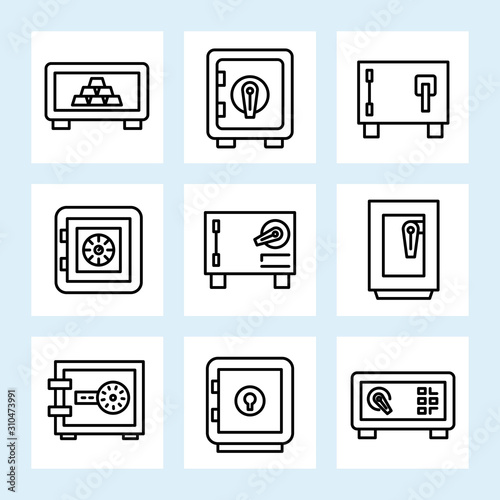 safe icons set line vector