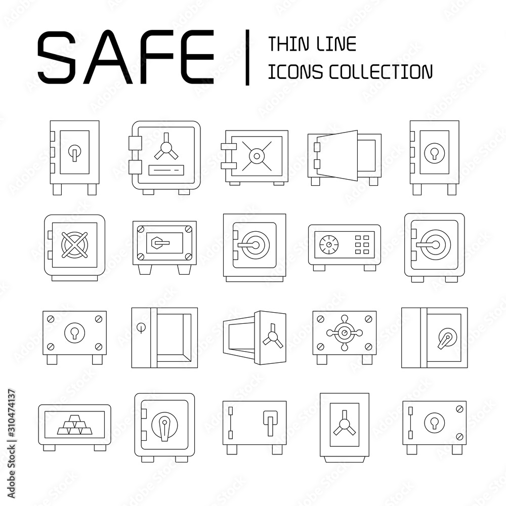 safe icons set line vector safe icons set line vector