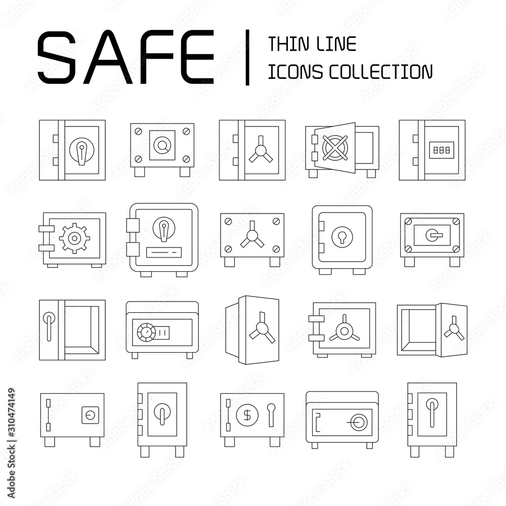safe icons set line vector safe icons set line vector