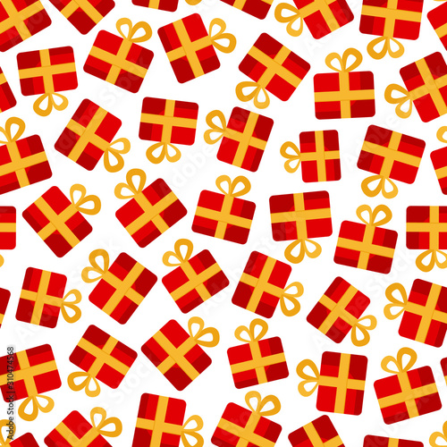 Vector seamless pattern with red gifts with bows. Gift wrap
