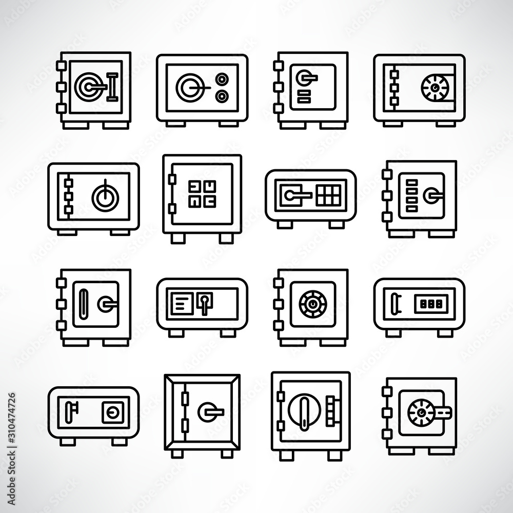 safe icons set line vector safe icons set line vector