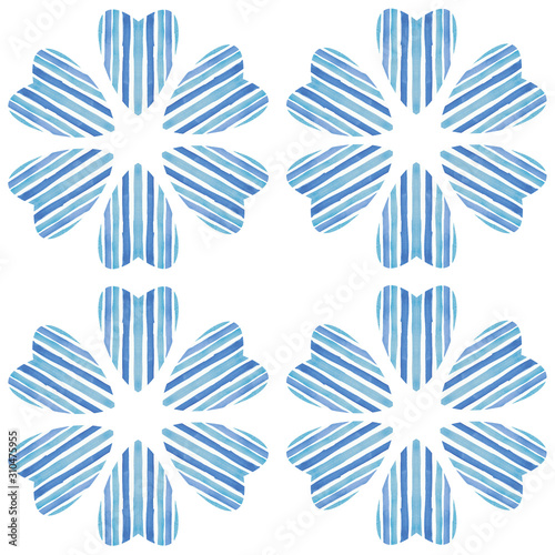 Geometric seamless pattern of blue stripes hearts. Rustic disain for print, packaging, wallpaper, textiles. photo