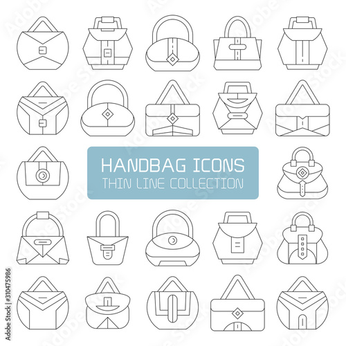 handbag and pouch icons thin line design