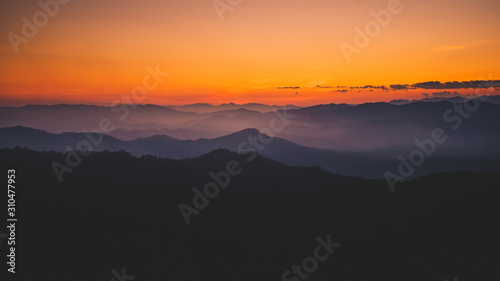 sunset and twilight light in the forest on the mountain © artrachen