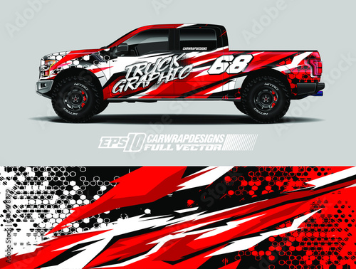 Vehicle wrap design vector. Graphic abstract stripe racing background kit designs for wrap race car, rally, adventure and livery. Full vector eps 10