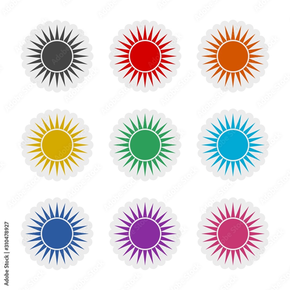 Sun color icon set isolated on white background