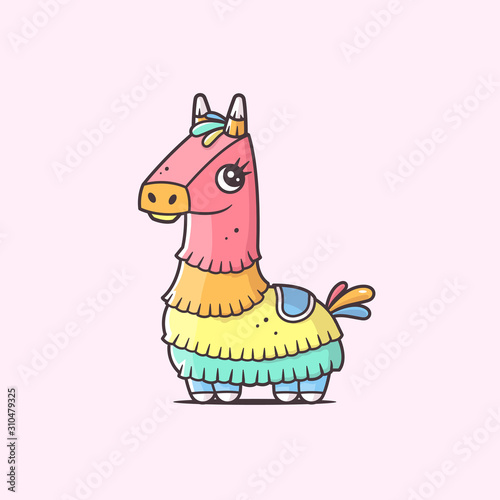 Piñata llama cartoon mascot character vector illustration