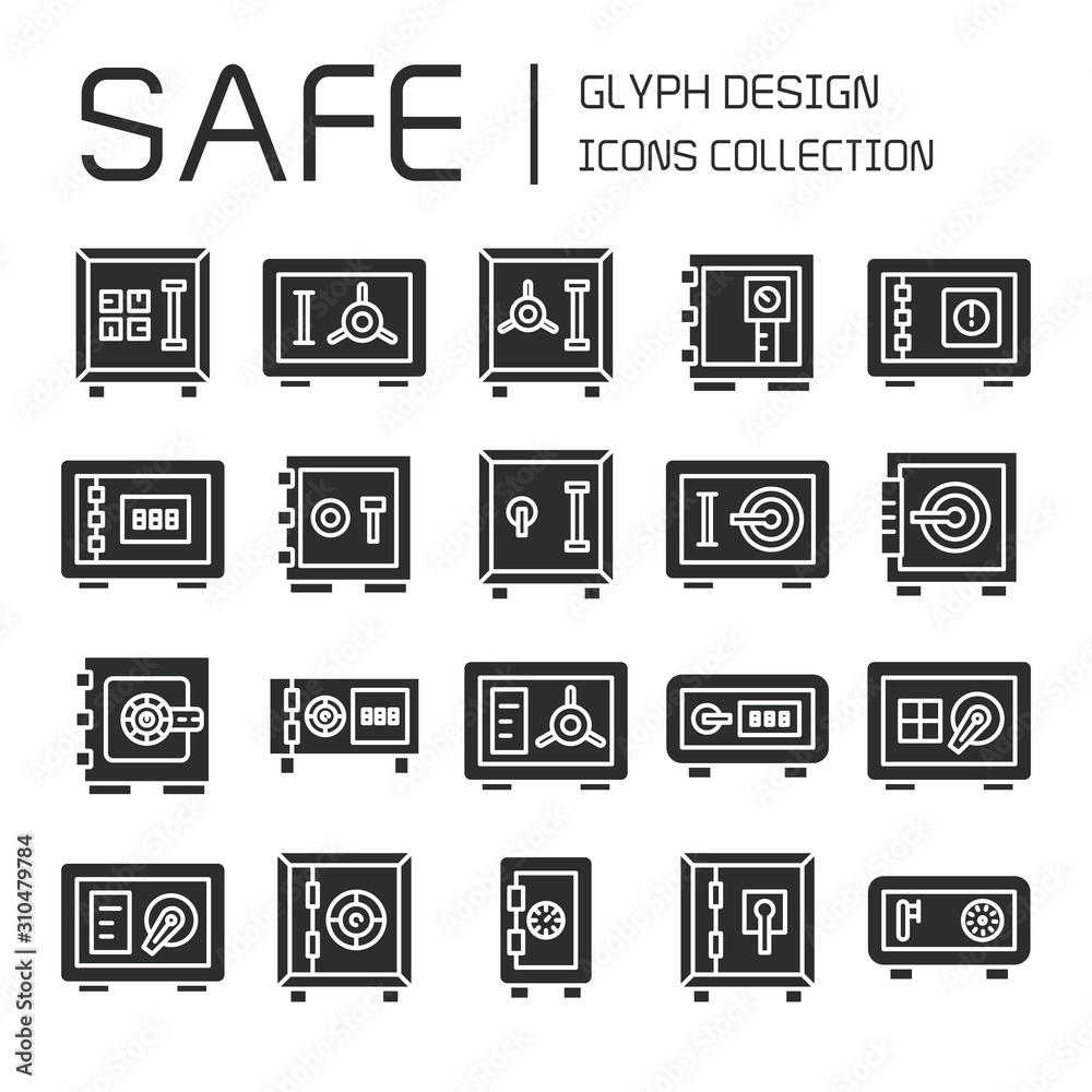 safe icons set vector