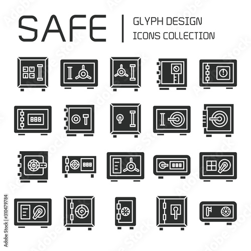 safe icons set vector