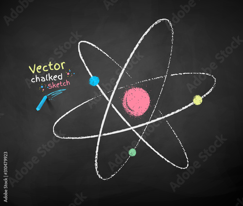 Chalk drawn illustration of atom