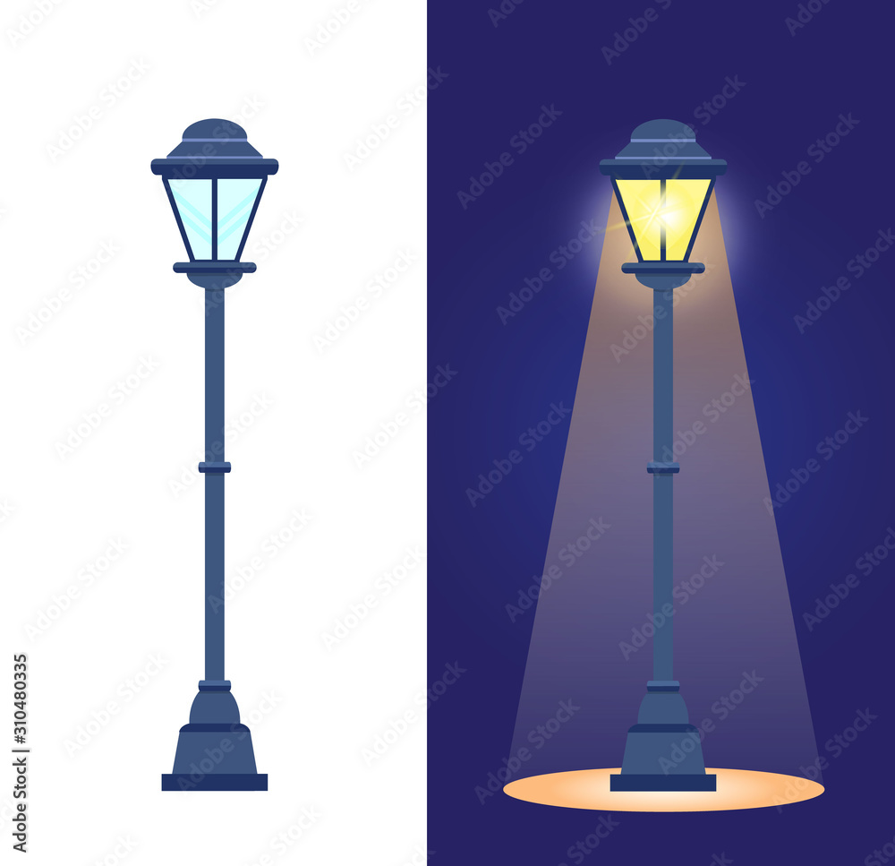 Street light is isolated in day on white background. Garden lantern is  illuminating park, square at night. Urban bulb element vector, city lamp on  empty road Stock-Vektorgrafik | Adobe Stock