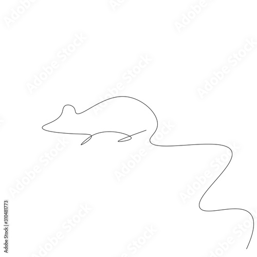 Mouse silhouette line drawing, vector illustration 