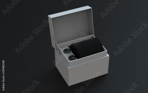 men silk tie and cuff links set for branding. 3d illustration.