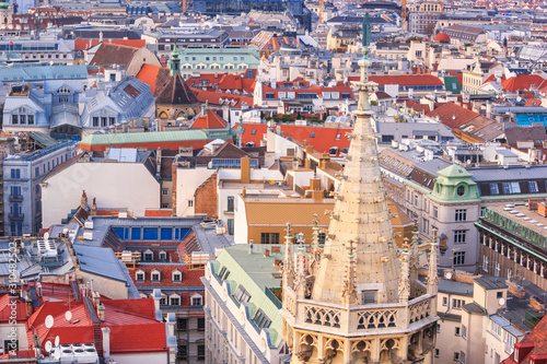 Photography City landscape - top view on the roofs of the old city of Vienna in winter, Aust