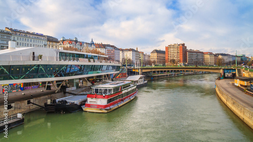 City landscape - view of the Donaukanal in winter days in the historical center of Vienna, Austria