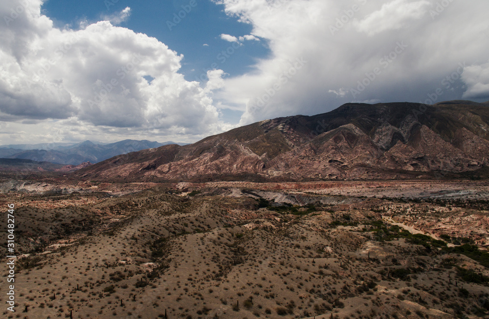 Los Cardones National Park Aerial landscape view.  Colorful Andes mountain in the the desert in Salta, Argentina