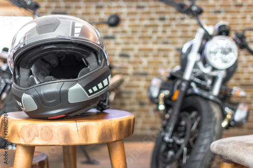 Protective equipment. Biker helmet. Motorcycle clothing and accessories. Service center for the sale and repair of motorcycles. Protective element in biker clothes.