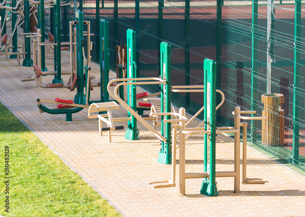 Modern sports simulators for sports near the house. Street sports ground. Modern sports simulators for sports near the house. Street sports ground.