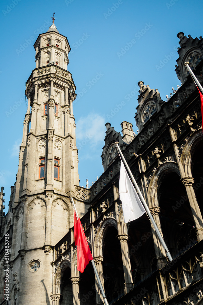 Fototapeta premium Belfry of Bruges from the interior courtyard - Bruges, Belgium