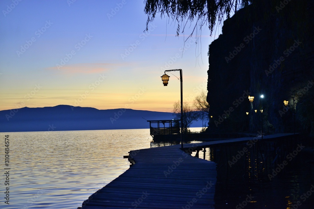 sunset over lake ohrid in macedonia