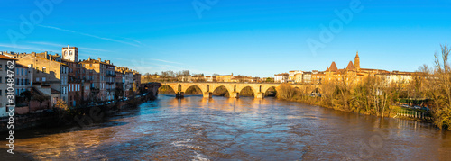 Panorama of the Tarn river and the Pont Vieux in Montauban in Occitania, France