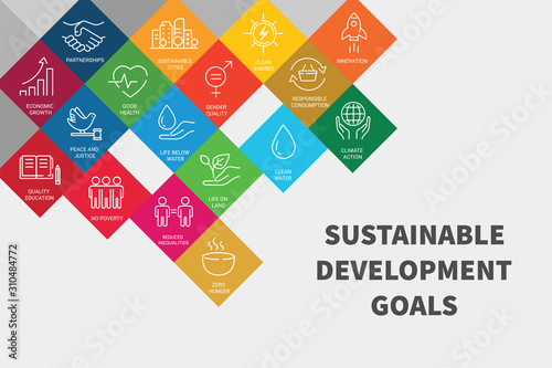Sustainable Development Goals. Linear style icons