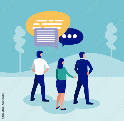 Group of businesspeople with bubbles vector design