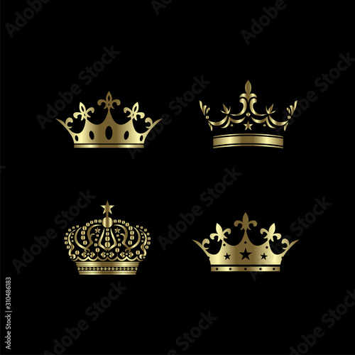 Collection of four gold crowns. Crown icon