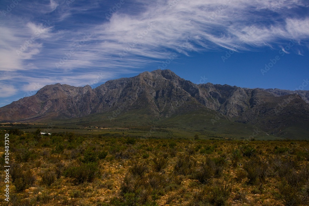 South Africa landscape with mountains and clouds