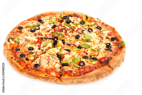Pizza with olives cheese and green pepper