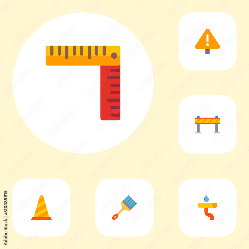 Vetor de Set of industry icons flat style symbols with warning cone ...