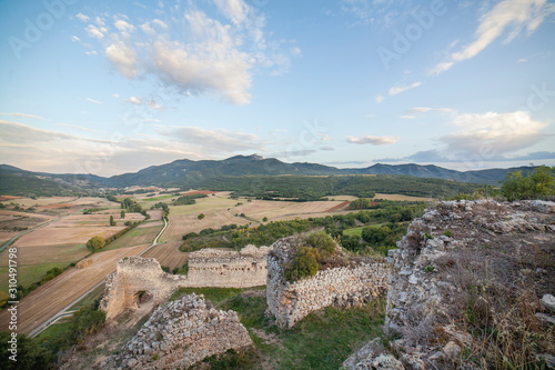 View from Ocio Castle, on de Lanos Mountain, ruins of a medieval castle photo
