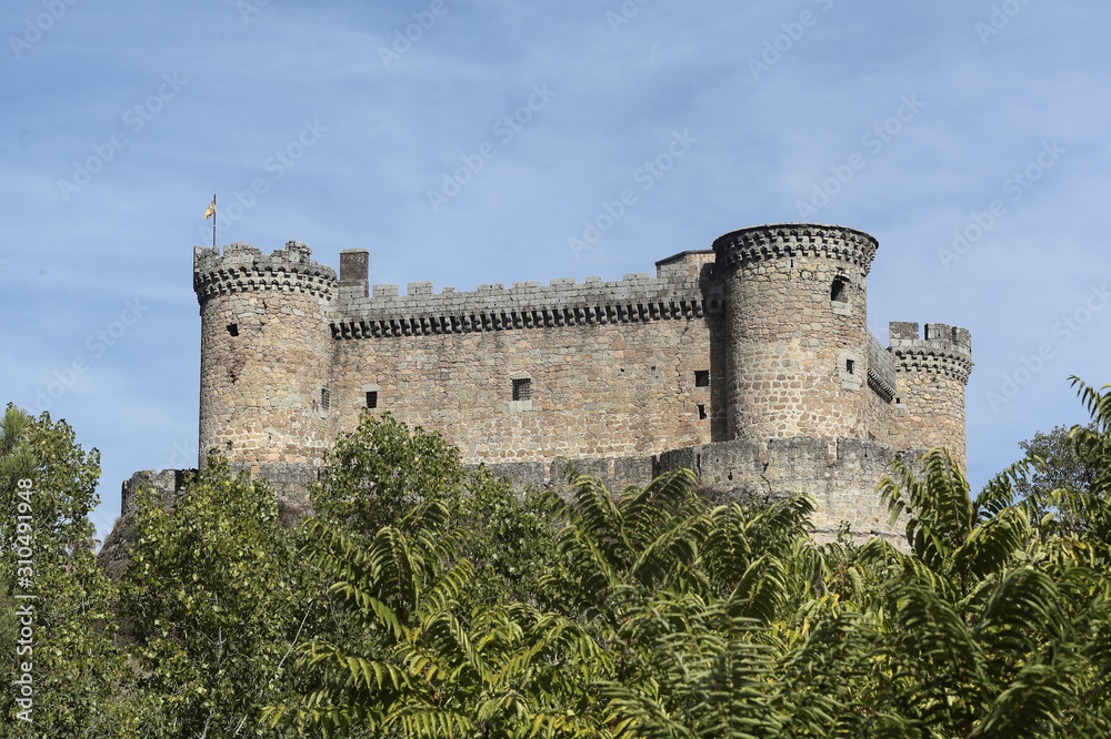 View of the Castle of Mombeltran and Santa Cruz del Valle. Avila. Spain